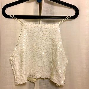 White sequin crop top
